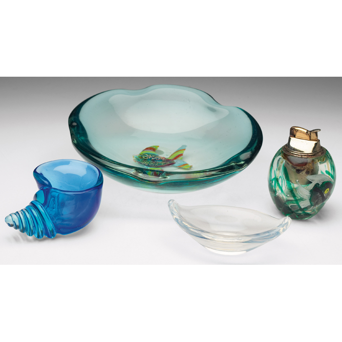 Appraisal: Murano bowl conch shell shape in brightblue glass ''w x