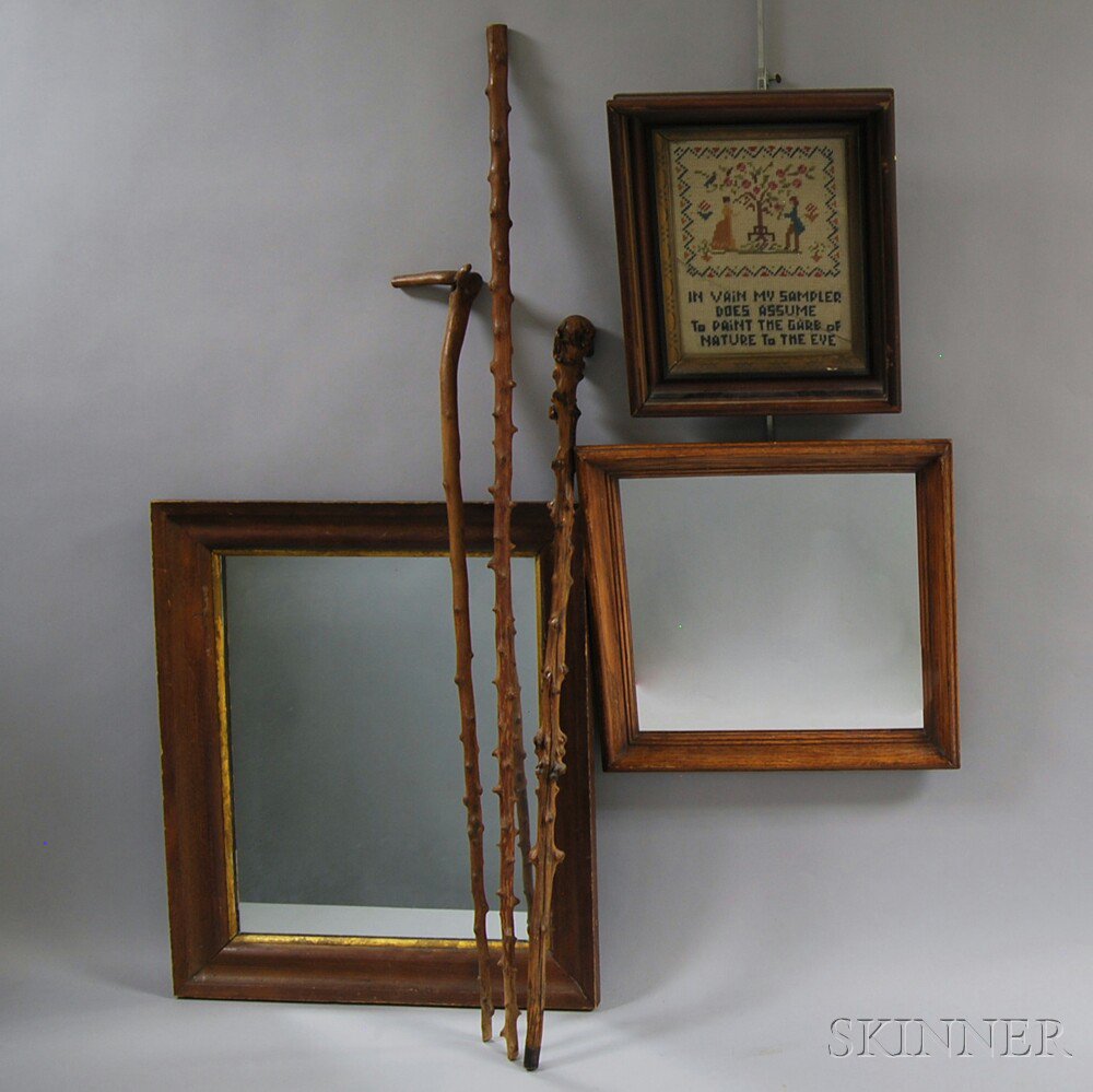 Appraisal: Group of Decorative Objects a framed needlepoint two mirrors and