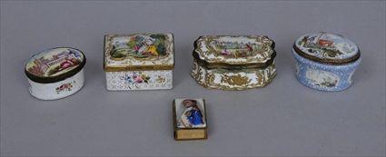 Appraisal: THREE SOUTH STAFFORDSHIRE ENAMEL BOXES A MEISSEN PORCELAIN BOX AND