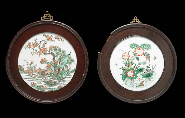 Appraisal: Two famille verte enameled porcelain circular plaques th th Century