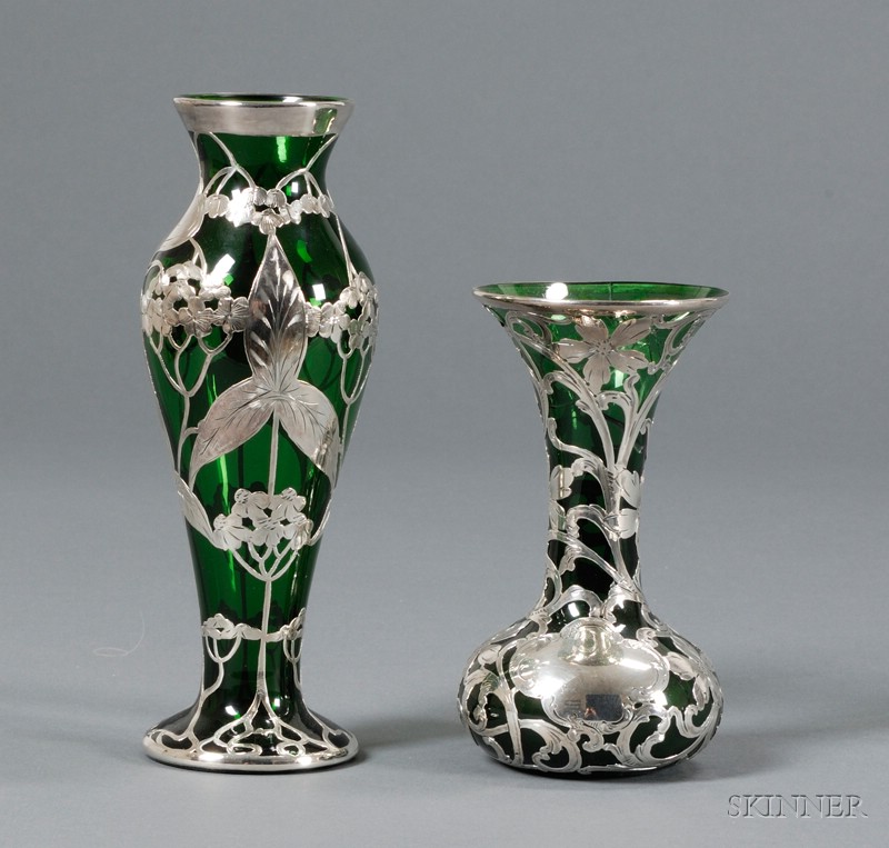 Appraisal: Two Silver Overlay Vases Glass and silver Early th century