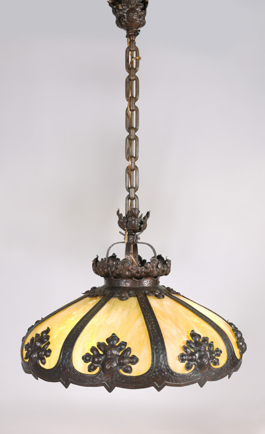 Appraisal: LARGE TRANSITIONAL SLAG GLASS HANGING LIGHT Arts Crafts and Art