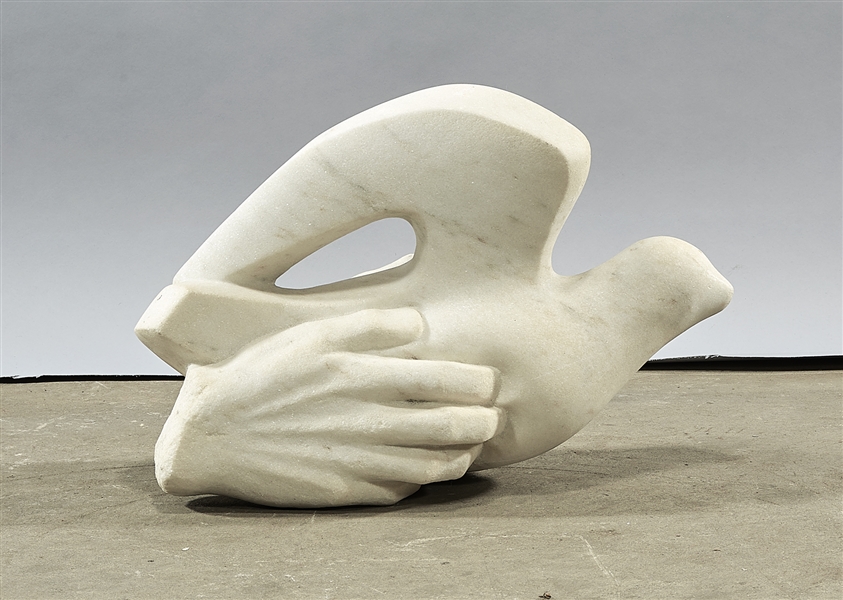 Appraisal: White marble sculpture of a hand and dove with a