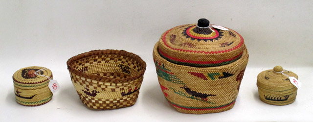 Appraisal: FOUR NOOTKA BASKETS three of which have lids and one