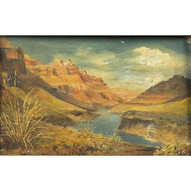 Appraisal: Harriet Fabian Painting Framed oil on canvasboard canyon scene Harriet