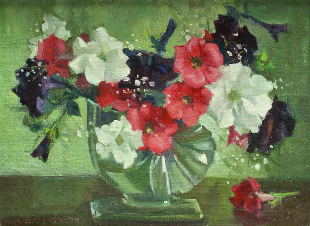 Appraisal: MARGUERITE STUBER PEARSONAmerican - Petunias In Glass'' Signed lower left