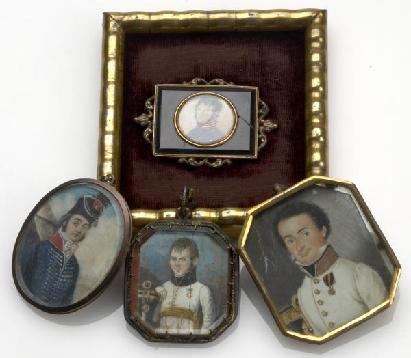 Appraisal: PORTRAIT MINIATURES Four paintings of gentlemen in military uniforms Some