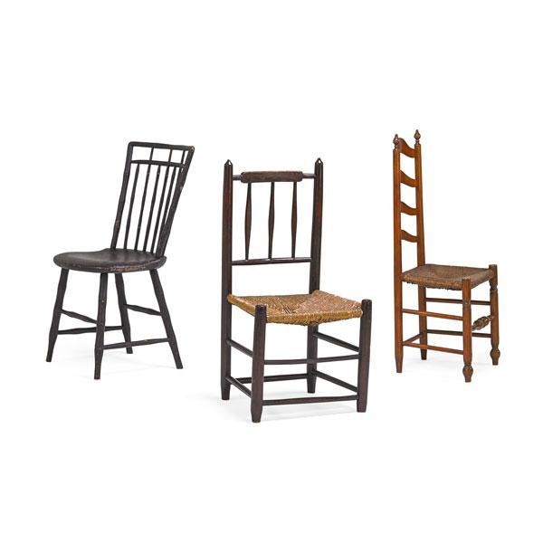 Appraisal: GROUP OF THREE AMERICAN CHAIRS Birdcage Windsor side chair Delaware