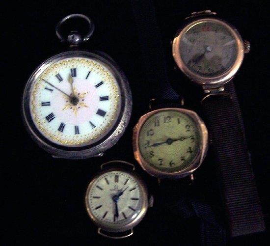 Appraisal: Three lady's gold wristwatches and a lady's fob watch in