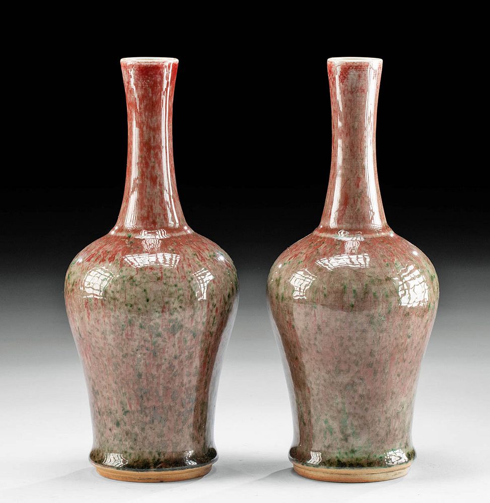 Appraisal: Pair th C Chinese Qing Porcelain Peach Blossom Vases East