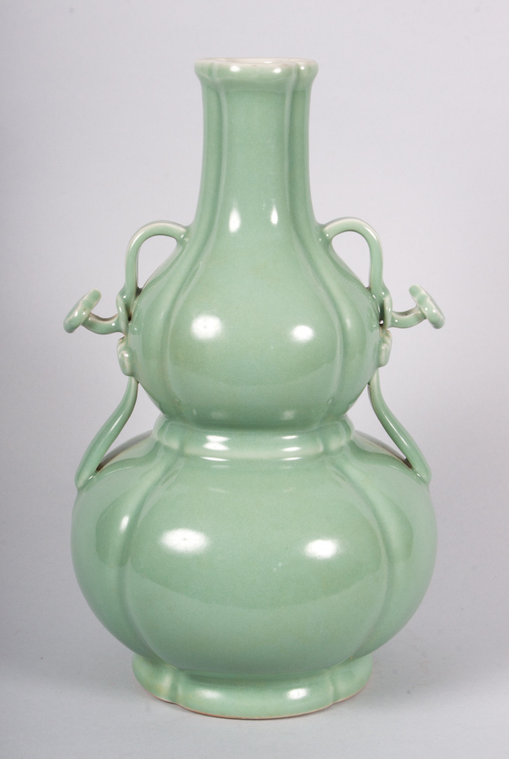 Appraisal: Contemporary Chinese celadon porcelain vase double-gourd form with lotus seed