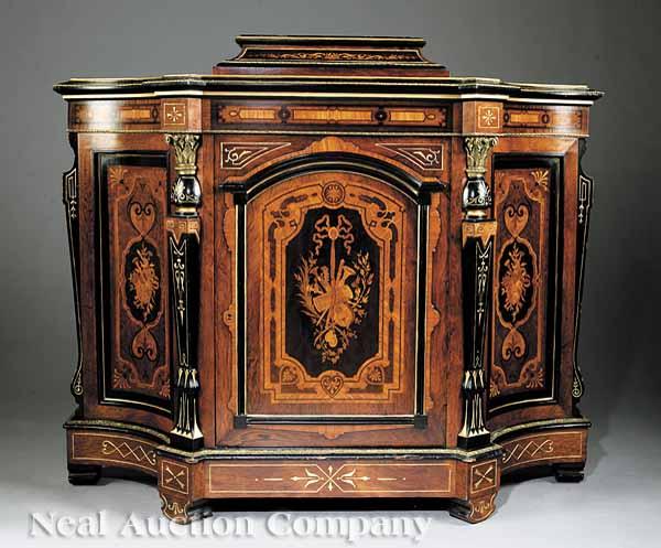 Appraisal: An American Renaissance Inlaid Rosewood Gilt-Incised Ebonized and Bronze-Mounted Cabinet