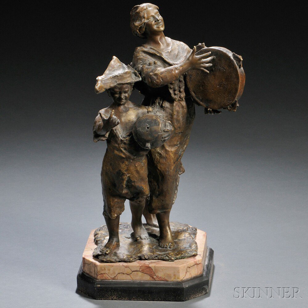 Appraisal: Bronze Figure of Peasant Musicians Continental late th early th