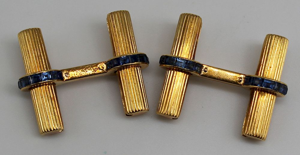 Appraisal: JEWELRY Pair of Cartier Paris kt and Sapphire Cufflinks Pair