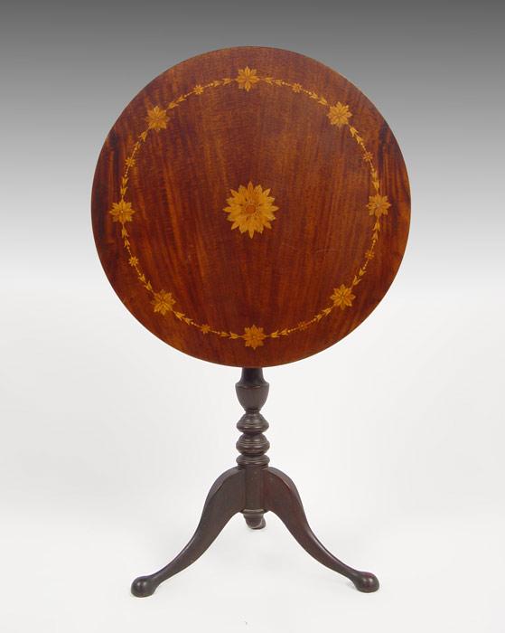 Appraisal: MARQUETRY INLAY TILT TOP TABLE Round top centering an inlay