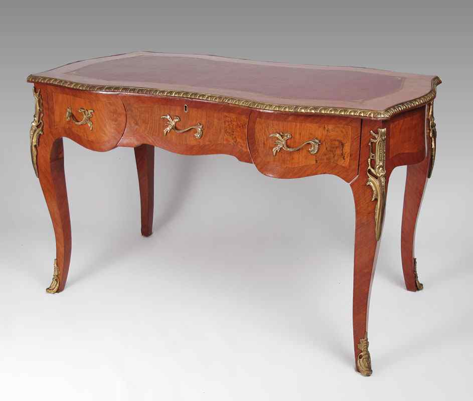 Appraisal: LOUIS XVI STYLE LEATHER TOP DESK Gold embossed red leather