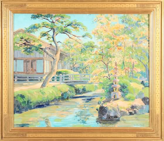 Appraisal: Abbot's Garden Nikko Japan oil on canvas x SLR Artist