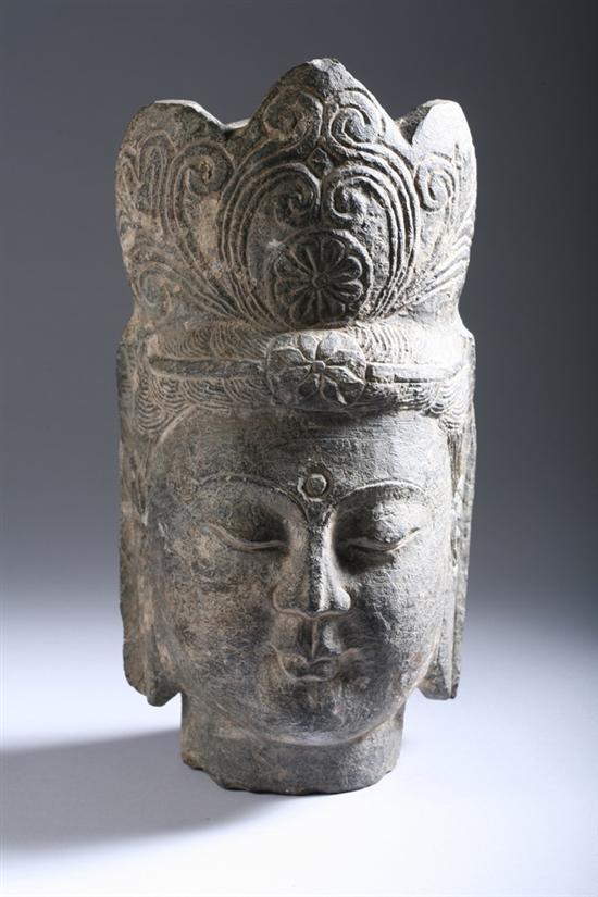 Appraisal: CHINESE GREY STONE HEAD OF GUANYIN Northern Wei Sui Dynasty