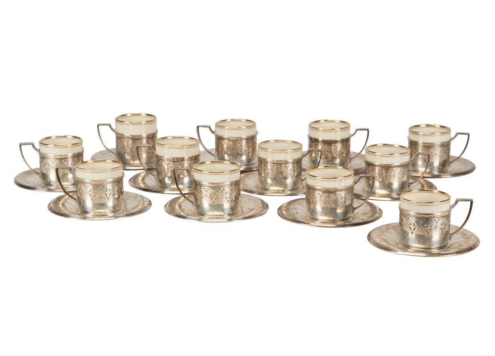 Appraisal: SET OF TIFFANY CO STERLING DEMITASSE CUPS SAUCERSwith maker's marks