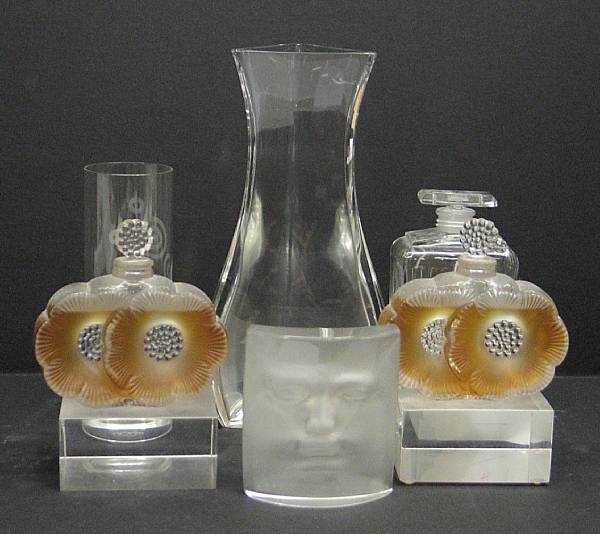 Appraisal: A group of French glass Comprising two Lalique scent bottles