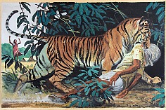 Appraisal: Bob Kuhn Tiger Attack Illustrationacrylic on paper x sight in