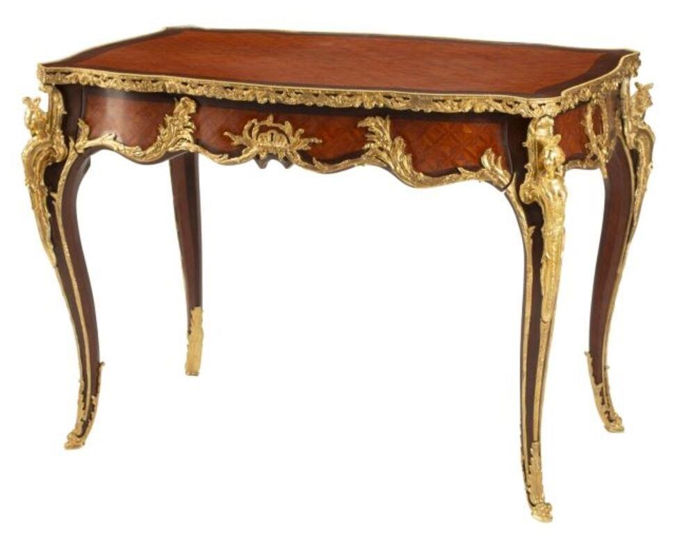 Appraisal: Louis XV style writing desk with bronze dore mounts approx