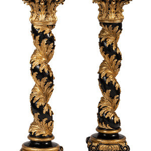 Appraisal: A Pair of Giltwood Baroque Style Column Pedestals th Century