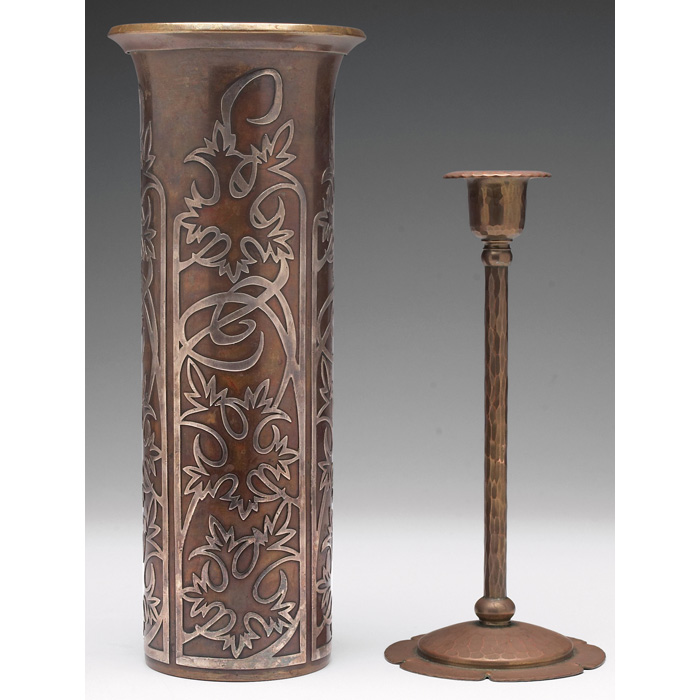 Appraisal: Early Heintz vase sterling on bronze cylindrical shape with applied