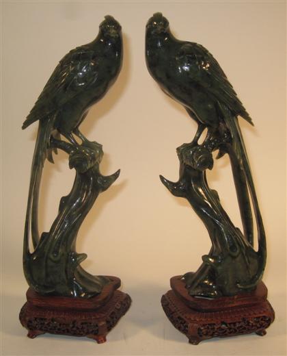 Appraisal: Pair of Chinese spinach jade carved birds early th century