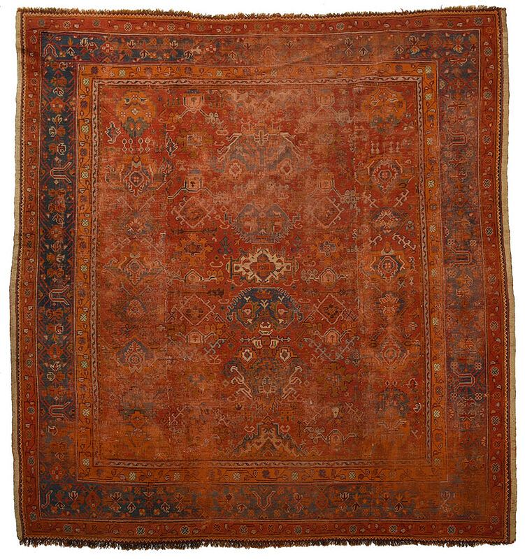 Appraisal: Oushak Carpet Turkey early th century red field with geometric