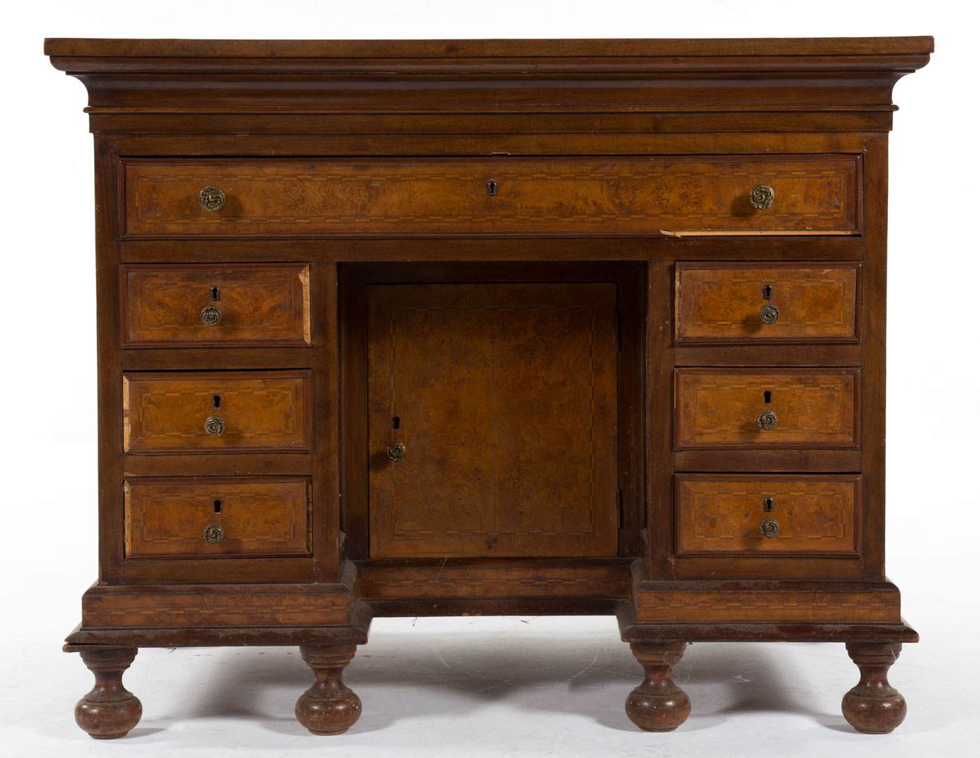 Appraisal: Dutch Baroque style burlwood desk th century flat top with