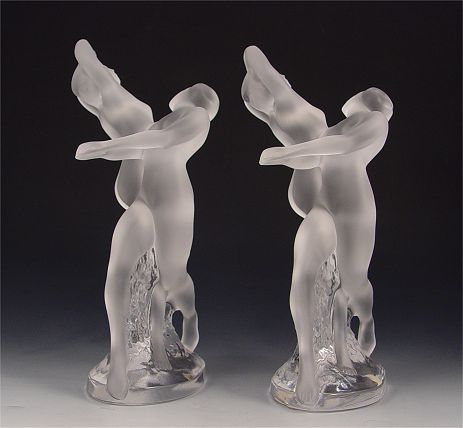 Appraisal: LALIQUE FRENCH CRYSTAL NUDE DANCERS FIGURES Matched pair of nude