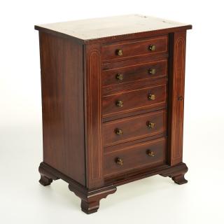 Appraisal: Federal inlaid mahogany miniature lockside chest Federal inlaid mahogany miniature