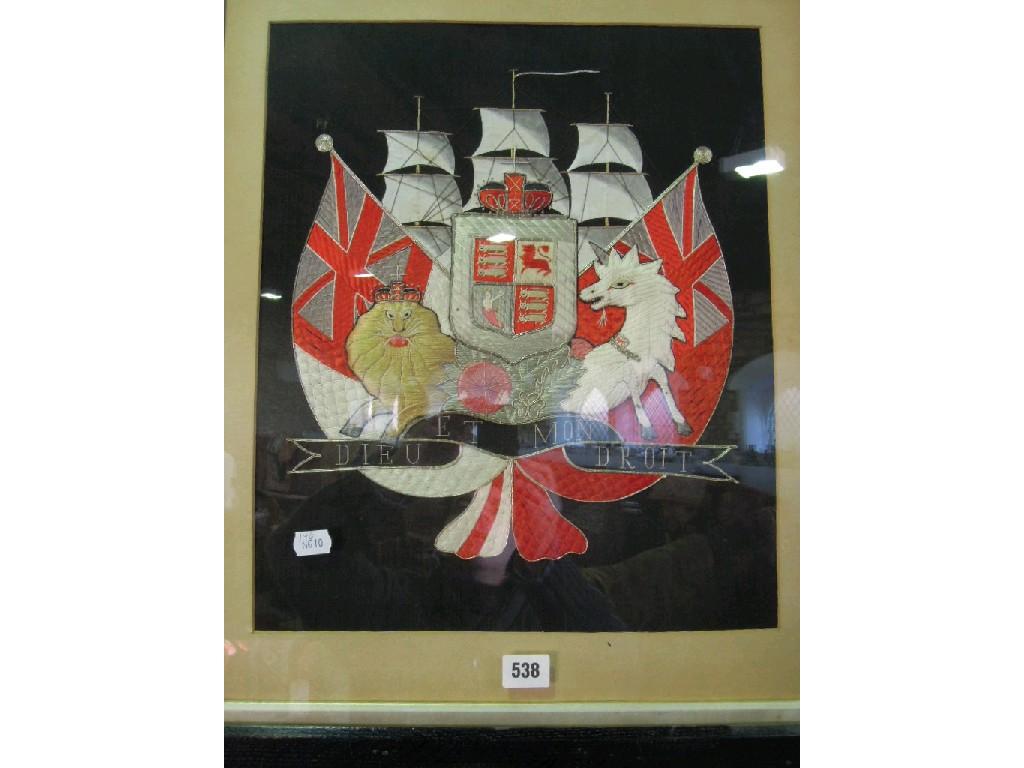 Appraisal: A silk Naval Coat of Arms of a ship's sails