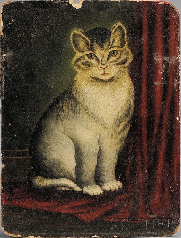 Appraisal: American School th Century Portrait of a Gray Cat with