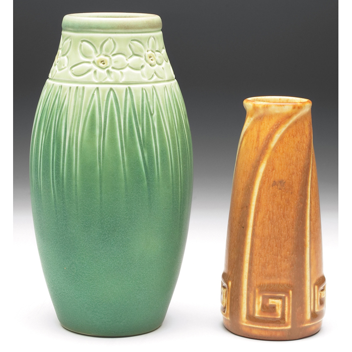 Appraisal: Rookwood vase incised flowers and grasses green matte glaze executed