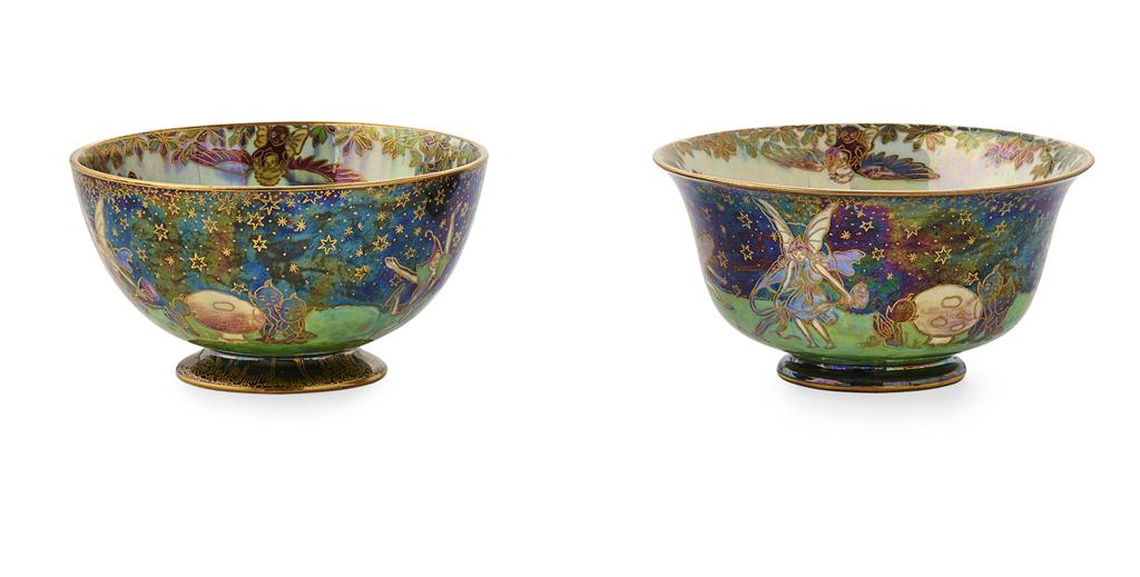 Appraisal: DAISY MAKEIG-JONES FOR WEDGWOOD TWO BLACK 'FAIRYLAND LUSTRE' BOWLS CIRCA