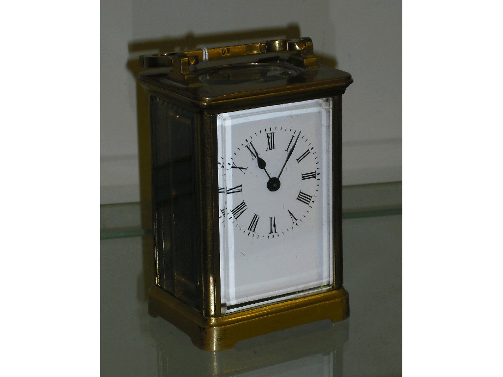 Appraisal: Carriage timepiece within a corniche brass case high