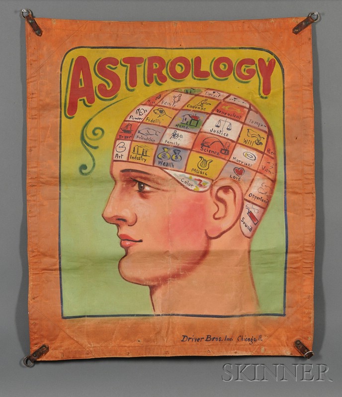 Appraisal: Polychrome-painted Canvas ASTROLOGY Circus Banner Driver Bros Inc Chicago Ill