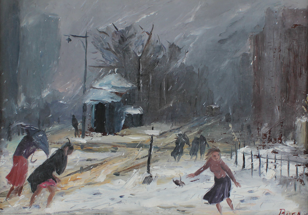 Appraisal: BOSA Louis American - Figures in a Windy Winter Urban