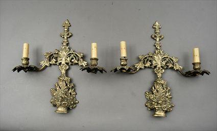 Appraisal: Pair of Rococo-Style Brass Two-Light Wall Sconces x in