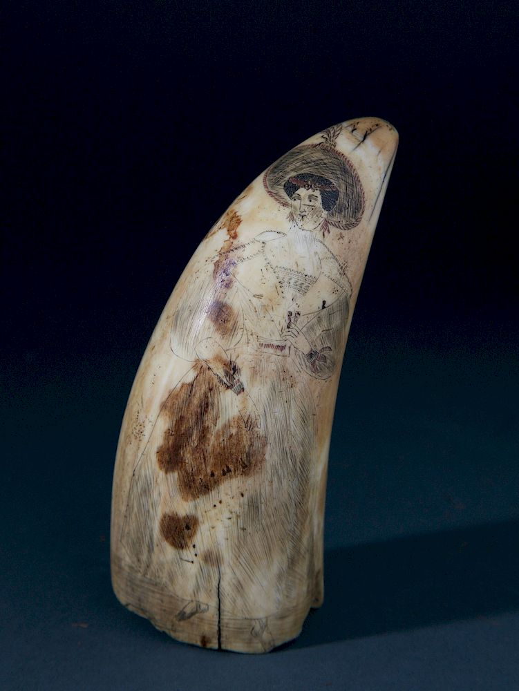 Appraisal: Whaleman Scrimshaw and Polychrome Sperm Whale Tooth circa Exclusive on