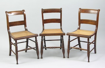 Appraisal: Three Cane Seat Antique Side Chairs Dark finished wood new