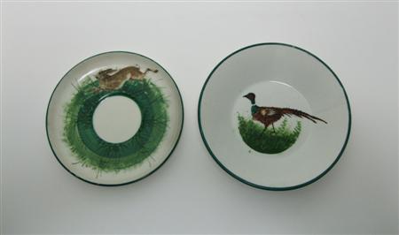 Appraisal: WEMYSS TWO SAUCERS EARLY TH CENTURY each decorated onto Copeland