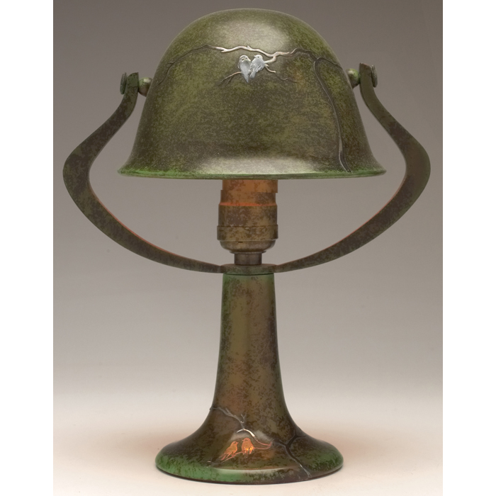 Appraisal: Good Heintz lamp sterling on bronze applied bird and branch