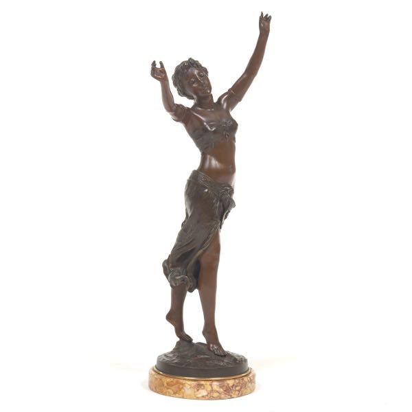 Appraisal: PATINATED METAL SCULPTURE OF A MAIDEN White metal sculpture of