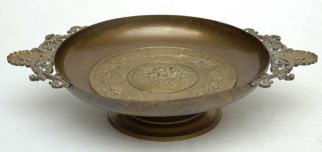 Appraisal: A TH CENTURY FRENCH BRASS TAZZA The shallow ovoid body