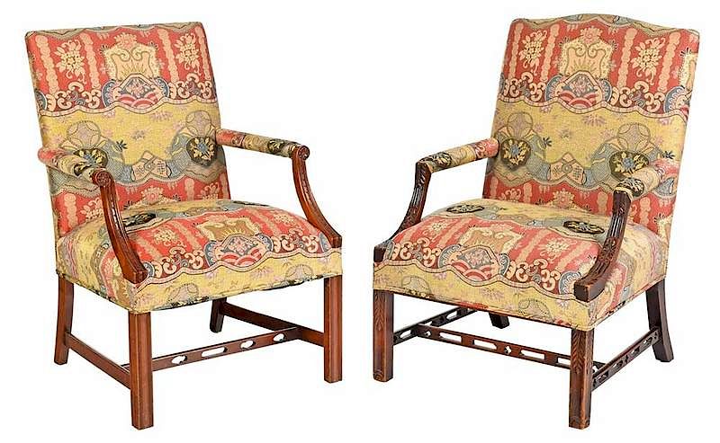 Appraisal: Two Chippendale Style Mahogany Library Chairs American British th th