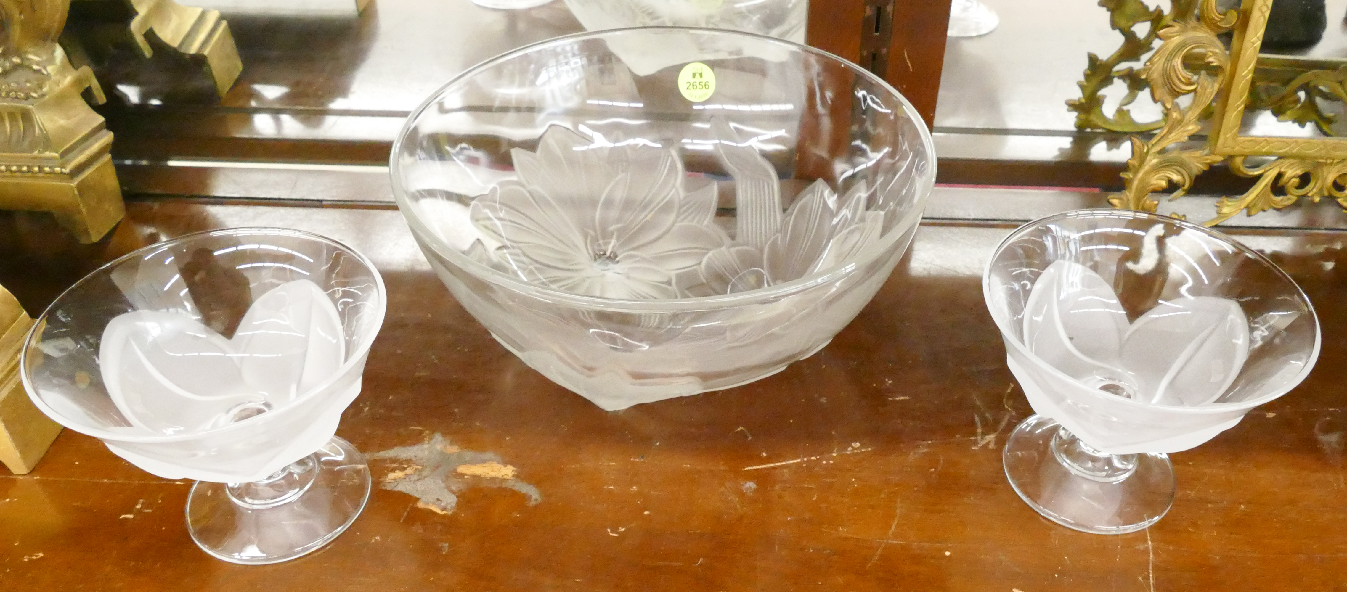 Appraisal: pc French Floral Crystal Bowl and Compotes- '' to ''