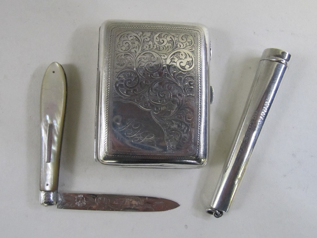 Appraisal: Lot comprising silver cigarette case cigar holder case and a